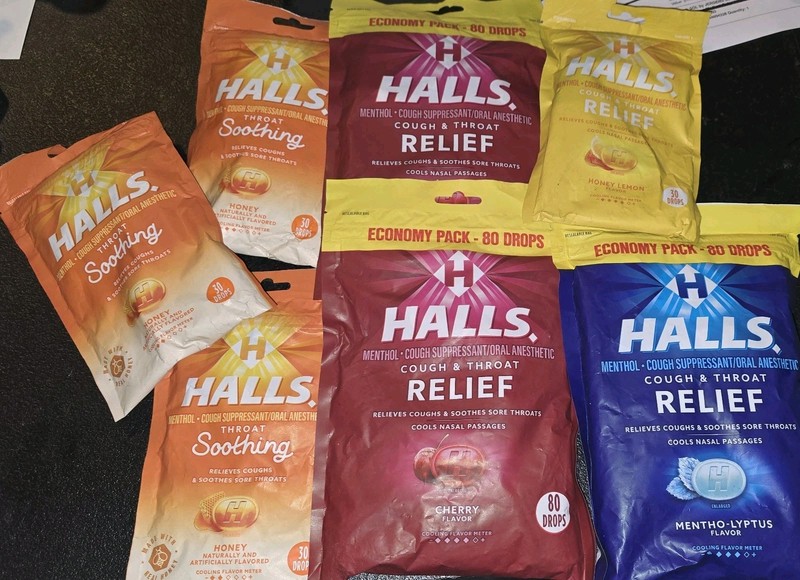 Exp 08/26 HALLS Relief Cough & Throat Drops Menthol Honey Lemon Cherry LOT