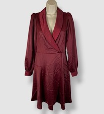 Vince Camuto Women's Red Satin Collar Lined Shawl Fit & Flare Dress Size 14