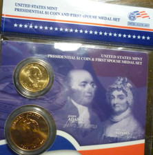 U.S. MINT FIRST SPOUSE MEDAL & JOHN ADAMS PRESIDENTIAL $1 COIN  SET  - BEAUTY!!!