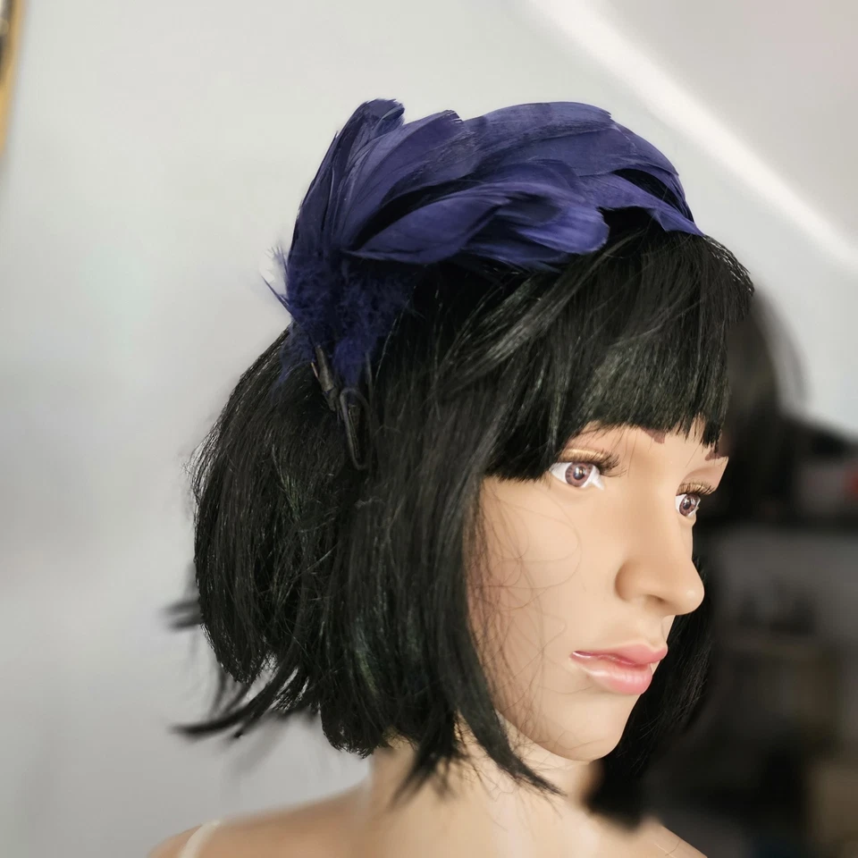 Diadema Fascinator Pluma Vintage Azul Años 30 Foto 4 de 4
