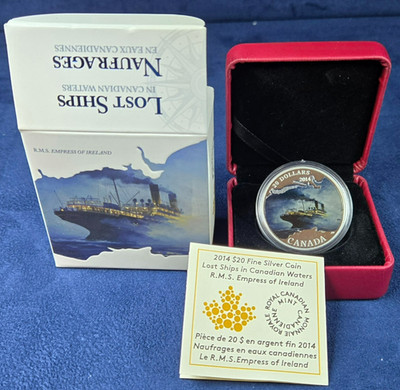 2014 Canada $20 Lost Ships Empress of Ireland 1oz .9999 Silver