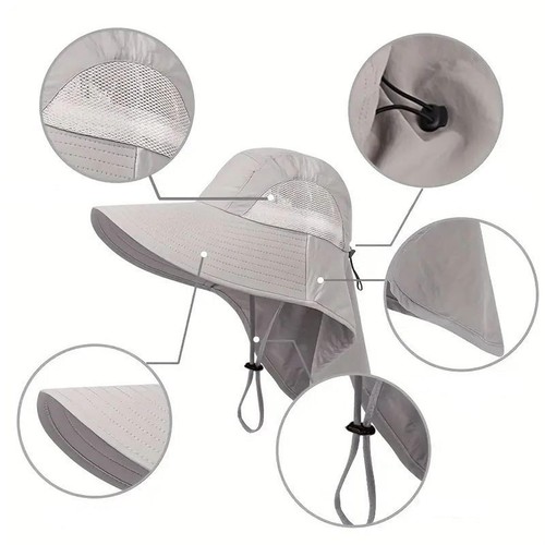 Sun Hat for Men Women with Neck Flap Wide Brim Sun Hat UPF 50+ UV Protective USA - Picture 7 of 23