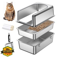 XL Sifting Cat Litter Box Stainless Steel High Sides Odor Control