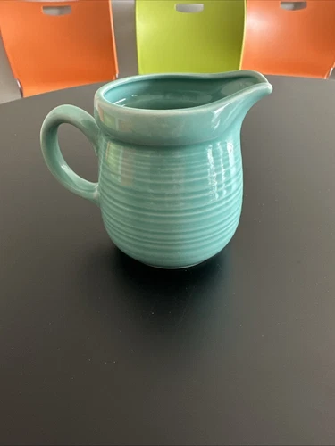 Vintage Stoneware Japan  Creamer Cup Sea foam Green  Horizontal Ribbing