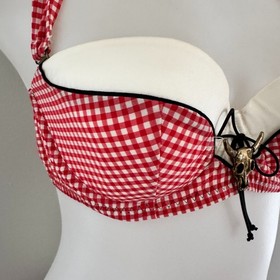 AGENT PROVOCATEUR Red Gingham CALAMITY Cowgirl Swim Bikini Bra Top Shorts 36C L