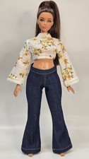 Handmade Outfit for Curvy Dolls Denim Bootcut Pants  Floral Crop Top
