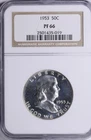 1953 Franklin Half Dollar NGC PF 66 PR + 2 FREE WHEAT PENNIES 🔥