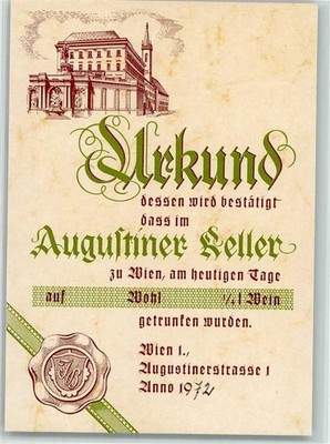 10073585-Vienna certificate-Augustiner Keller 1972 postcard Inner City