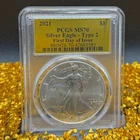 2021 $1 Silver Eagle PCGS MS70 FDOI Type 2 Rare Gold Foil Label Mint Condition