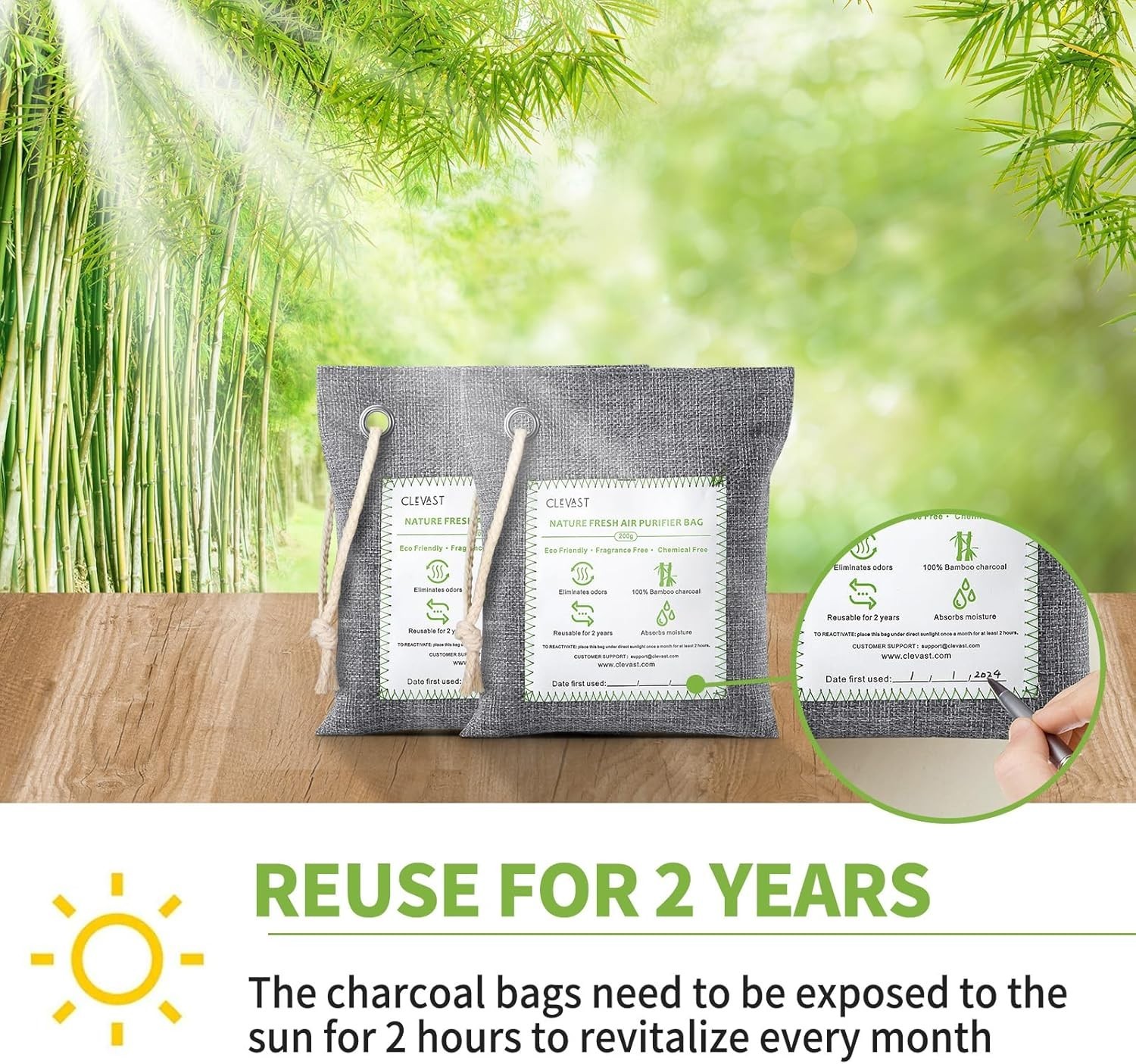 4-Pack Large Bamboo Charcoal Air Purifying Bags - 100% Natural Odor Eliminators