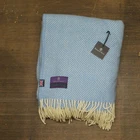 Prince Of Scots Tweed Herringbone Pure Oversized Wool Throw Baby Blue 59x72