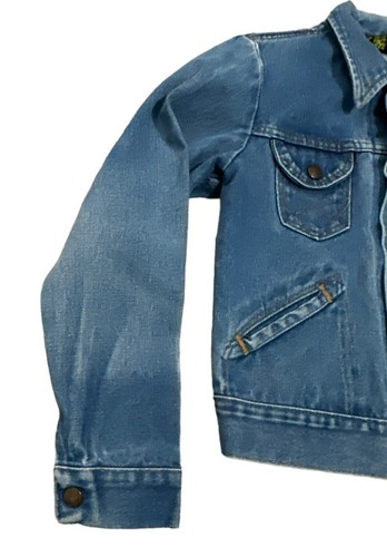 Vintage 70s Wrangler Jean Jacket Boys Size 14 Distressed Denim Trucker Blue USA - Picture 3 of 15