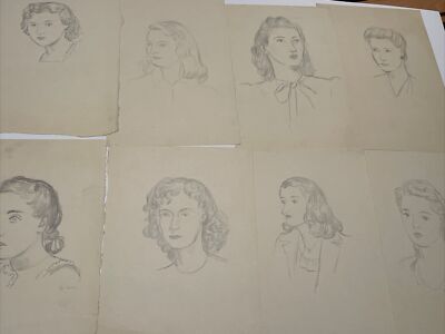 Jo Cain Drawings Lot Antique Woman Women Female Model Listed Famous American Wpa