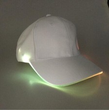 White LED Light White Baseball Cap Hat Glow Brim Night Party Adjustable -Running