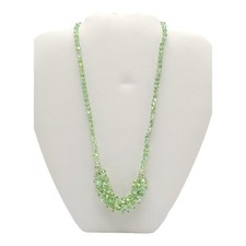 Green Aurora Borealis Crystal Rhinestone Cluster Silver Tone Necklace