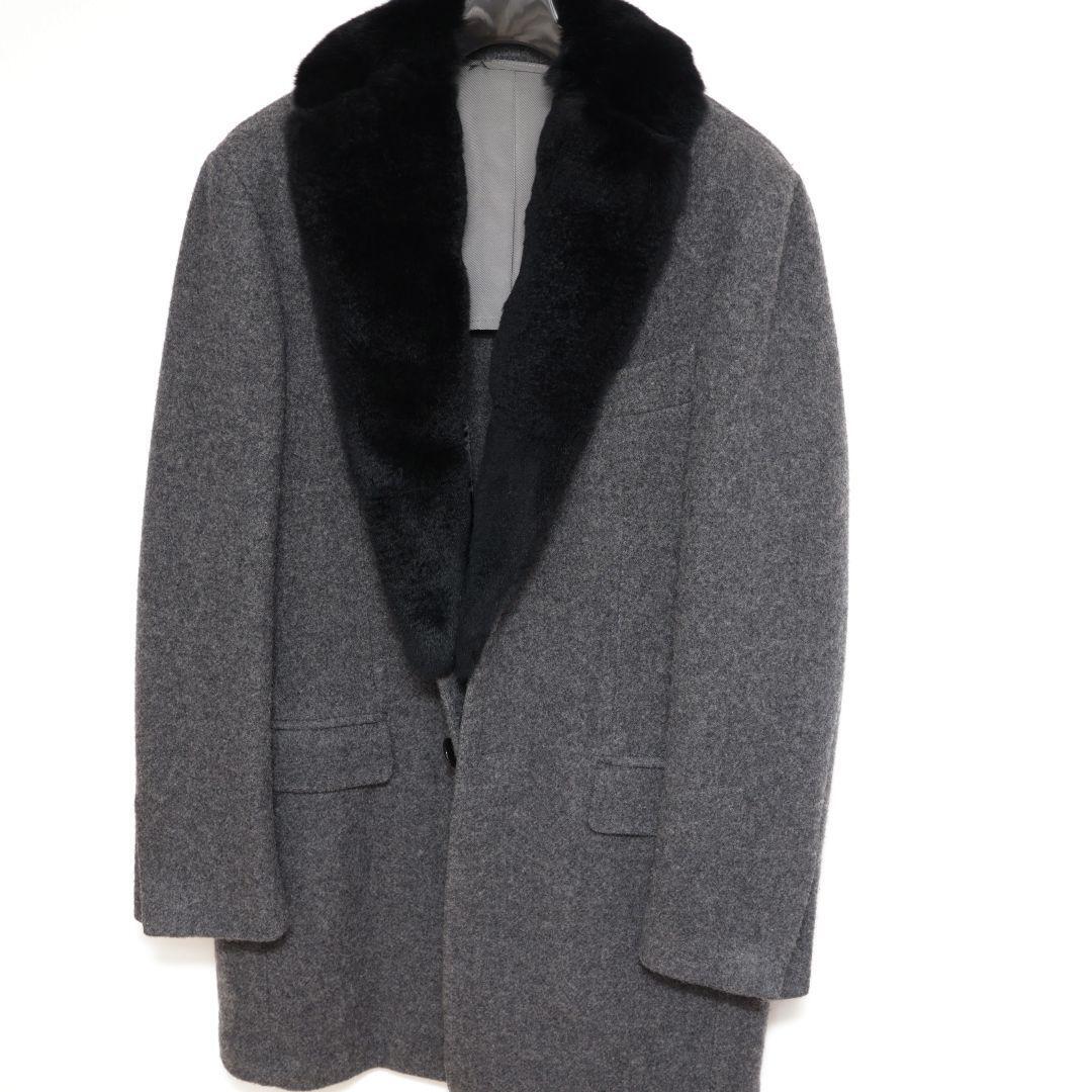 Ring jacket chester coat Rabbit fur size 48 wool gray made in
