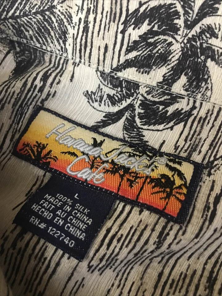 Havana Jack Silk Shirt Men Large Hawaiian Travel Vacation Boho Palm Trees READ - Image 2 of 4