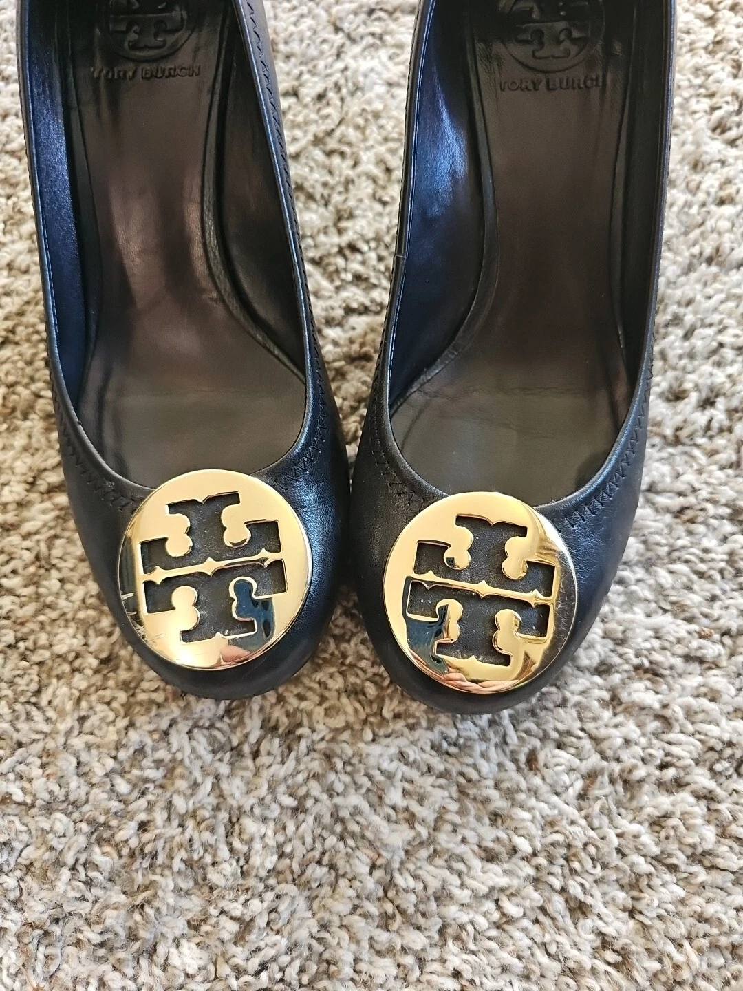 Tory Burch décolleté donna logo punta chiusa slip on zeppa nere taglia 7M *così come sono* GWSB