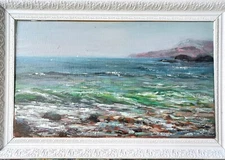 Hand painted Oil painting nice seascape green ocean waves with birds on canvas