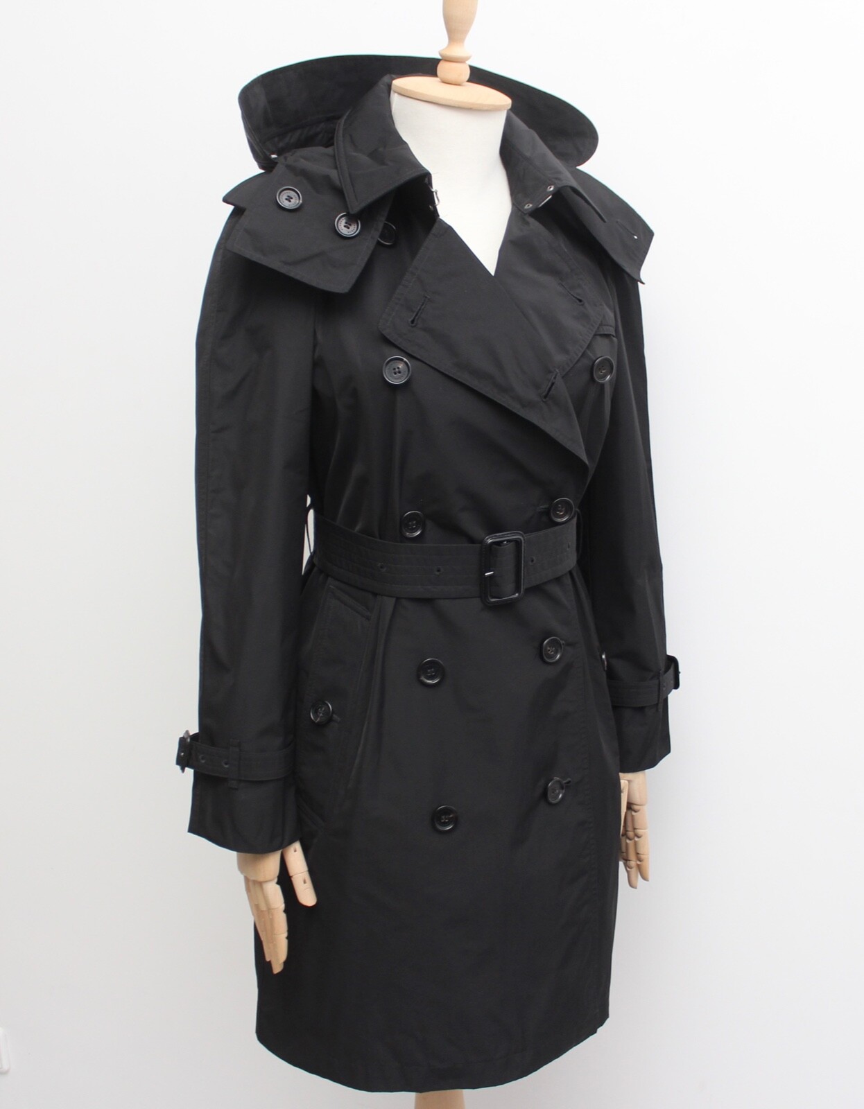 Women's BURBERRY London Amberford Trench Coat Hooded Black RARE US2 fits S image 6