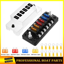 6 Way 12V-32V Fuse Box Block Holder With 12PCS Blade Fuses Kit For Car Marine
