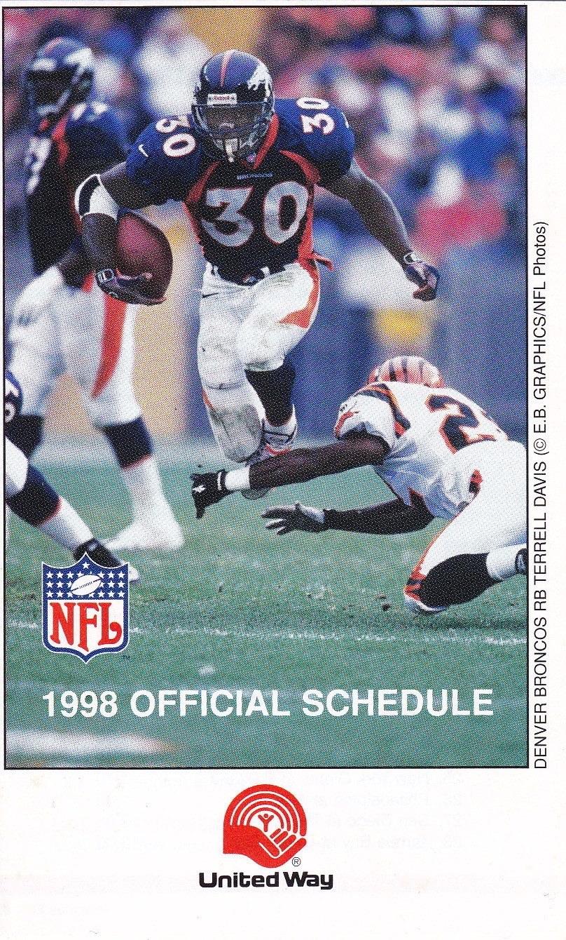 1998 NFL NATIONAL FOOTBALL LEAGUE SCHEDULE UNITED WAY - TERRELL DAVIS ...