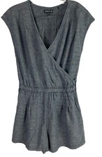 Toad  Co Hemp Blend Blue Chambray V Neck Wrap Romper Sz S-Pockets
