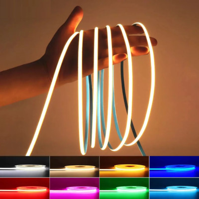 12V 24V RA90 Flexible High Bright Tape LED COB Strip 3mm 5mm 8mm 10mm Light Bar