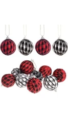 VIVIAN & VINCENT 12 pcs Farmhouse Buffalo Plaid Check Fabric Ball Hanging...