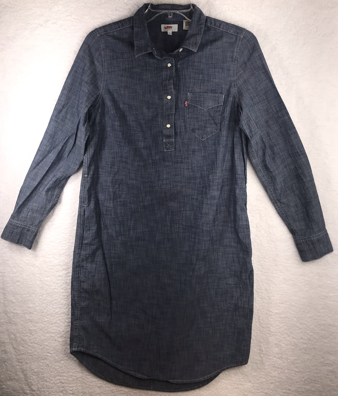 LEVIS WOMEM DENIM SHIRT DRESS SNAP PEARL BUTTON LONG SLEEVES SZ S
