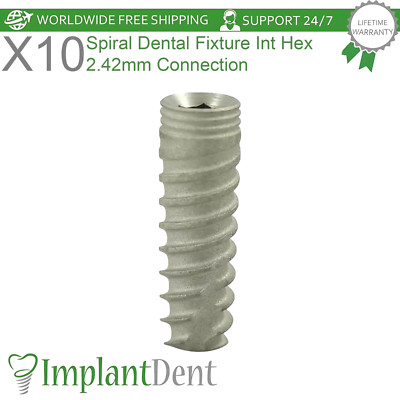 10x Spiral Dental Fixture Int Hex 2.42mm Connection Titanium Material Dentistry