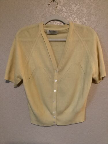 Vtg Berhard Altmann Cashmere Cardigan Sweater Women's Medium Yellow Short Sleeve