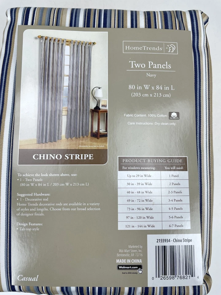 2 Paneles Azul Marino Chino Rayas 80”x 84” Walmart Hogar Tendencias Cortinas Ventana Cubierta Foto 3 de 3