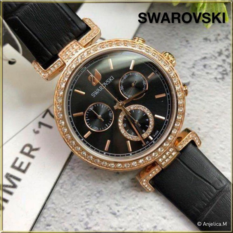NWT Swarovski 5295320 Passage Chronograph Rose Tone Black Dial