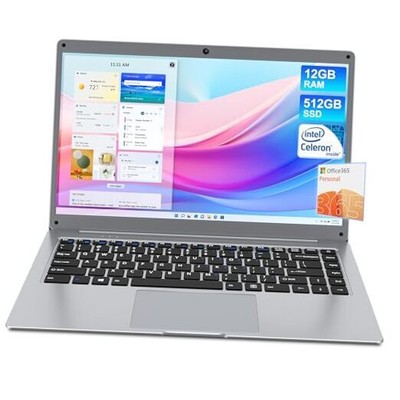  Laptop Computer 14 Inch, Office 365, 12GB RAM 512GB SSD Celeron N4000 CPU