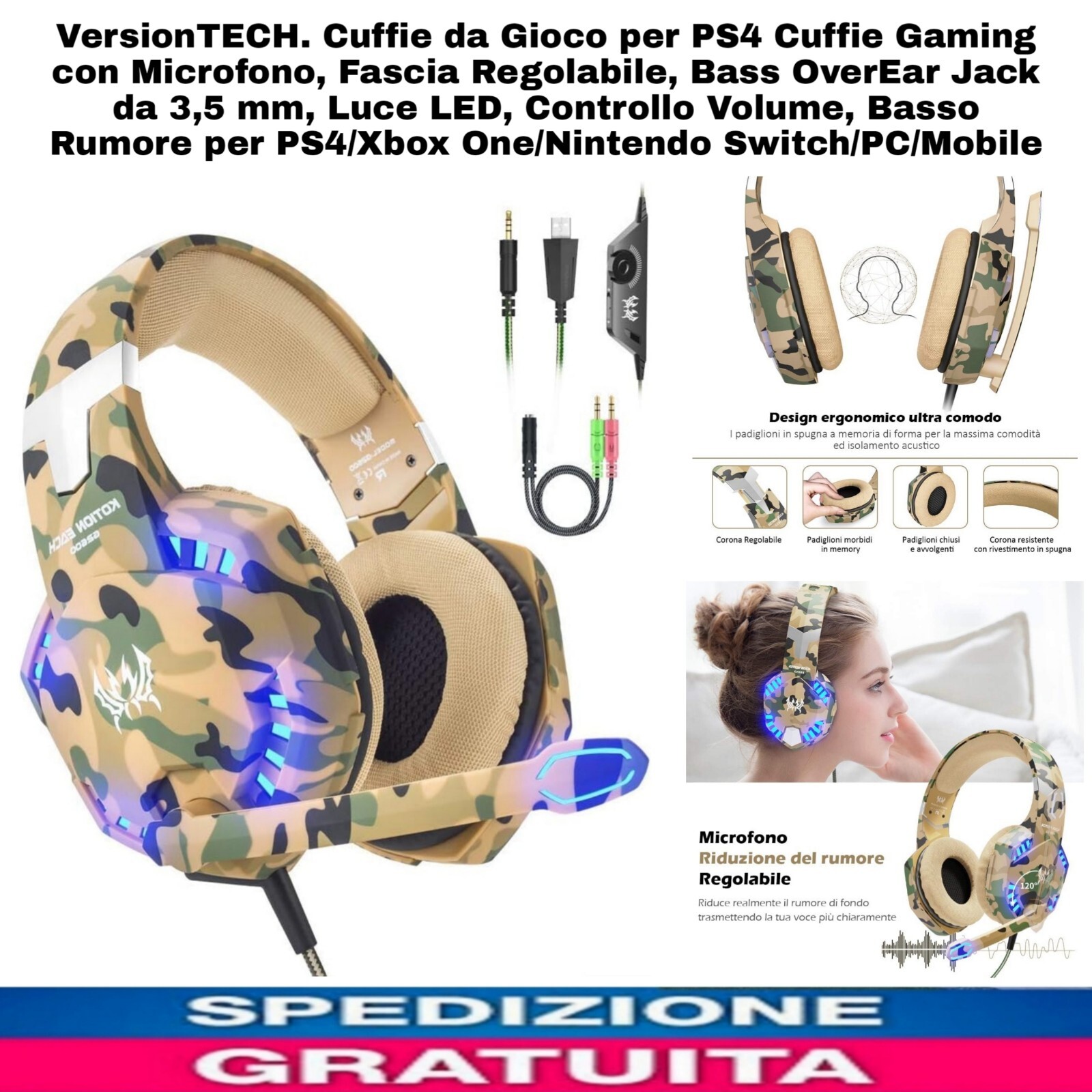 Headset Gaming Professionale VersionTECH per Console e PC - Audio HD 3D