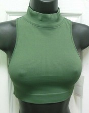 Capezio Rib CropTop Green 11375W lightweight Mock Turtleneck keyhole back XXS