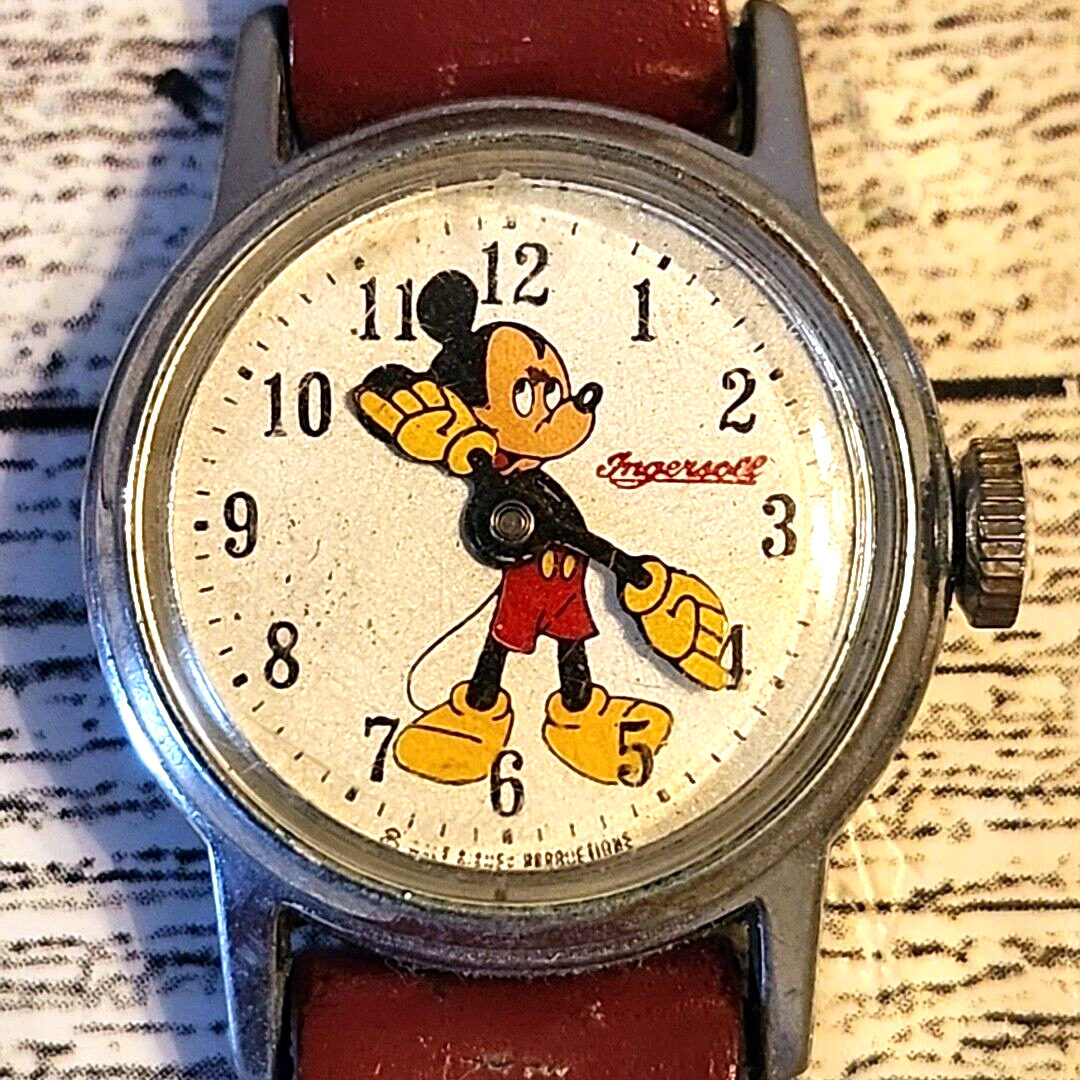 Authentic Mickey Mouse Wrist Watch Red Band 1970s Vintage 