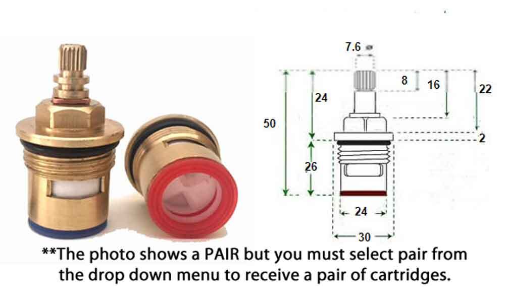 BSP Bath 3/4" Tap Cartridges Valves replacement No Threaded Collar 20 spline A2 | eBay