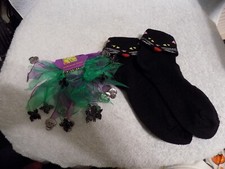 Halloween Kitty Cat Socks Set of 2 Hair Scuncies 1 With Spiders 1 With Skulls