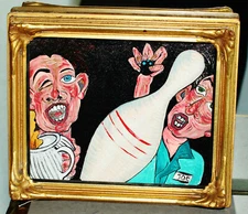 Expressionist Oil Painting Mixed Media Outsider Art BOWLING BALL PINS Framed WOW