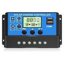 30A PWM Solar Charge Controller, 12V/24V Solar Panel Regulator for AGM Lithium