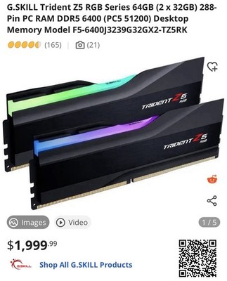 G.SKILL Trident Z5 RGB Series 64GB (2 x 32GB) 288-Pin PC RAM DDR5 6400