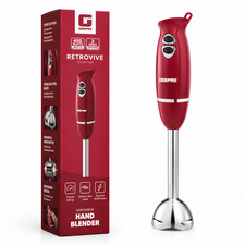 Image of Geepas 400W Hand Blender Red Retrovive Stainless Steel Stick Blender UK