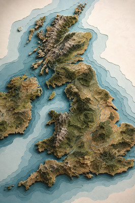 Großbritannien Geländekarte UK Relief Poster Druck gerahmte Leinwand Wandbild