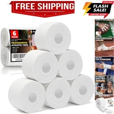 Professional 6 Pack White Athletic Sports Tape - 1.5 Inch × 27 Feet Per Roll ...