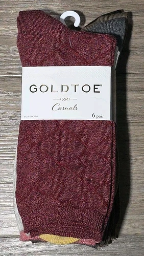 6 Pair Gold Toe Casuals Women's Crew Dress Socks Textured Multi Color Size 6-9