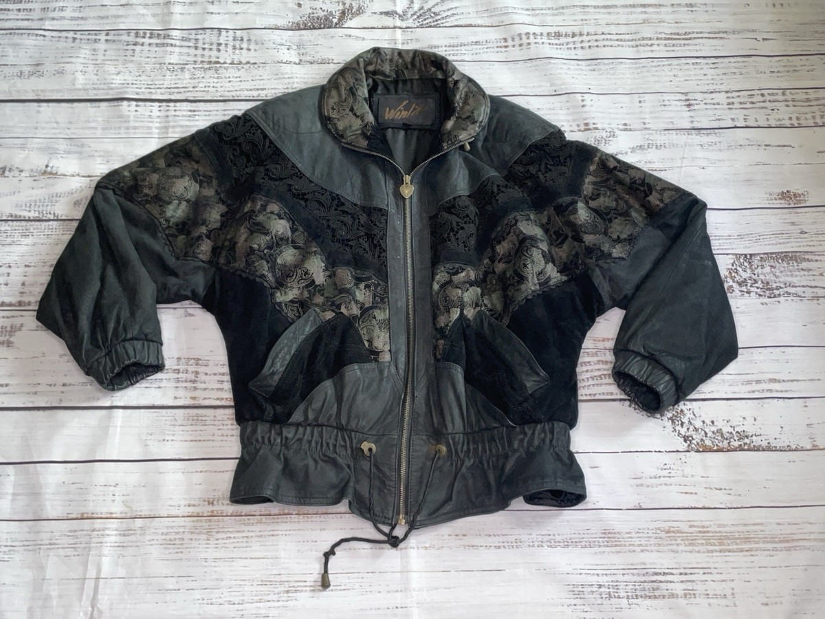 1980s Women's Winlit leather Jacket with lace details large see