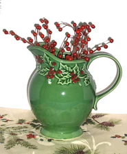 Sonoma Home "Holly & Berries" Large Pitcher Dishwasher And Microwave Safe