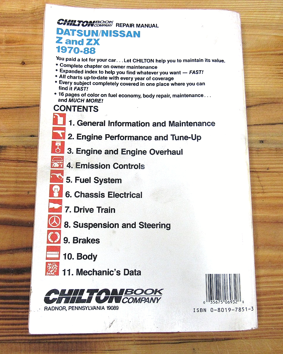 Datsun Nissan 240Z and ZX Chilton's Repair Manual #6932 Book 1970